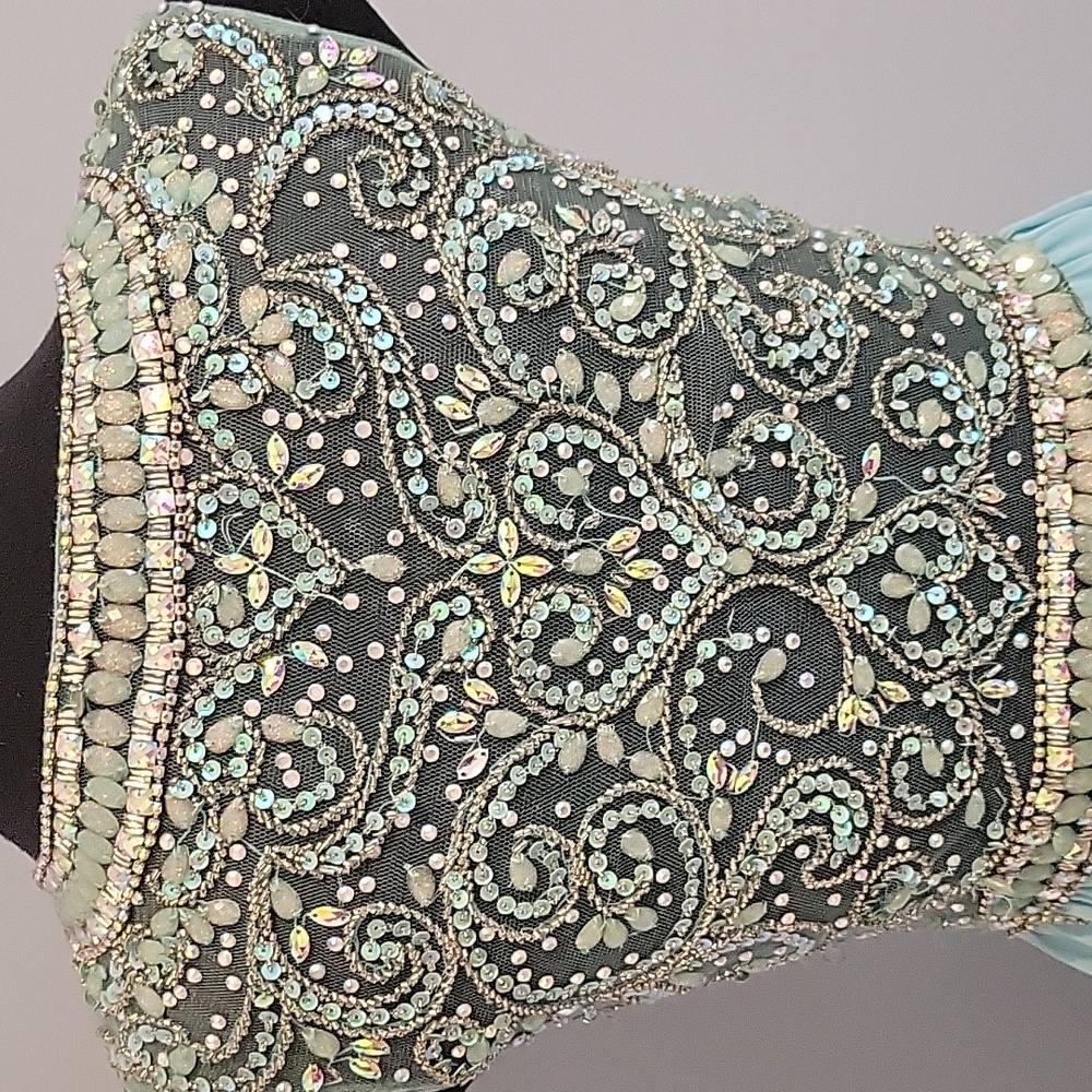 ALYCE Elegant Beaded prom Party Dress with Aqua Skirt - Picture 8 of 9